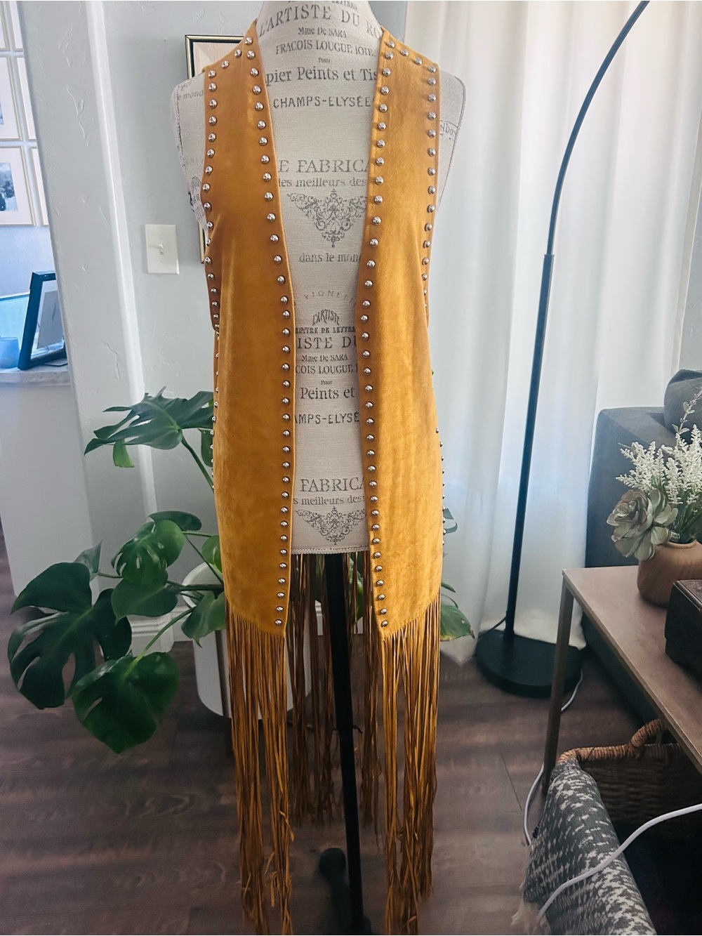 Crazy Train Mustard Studded Fringe Duster Vest